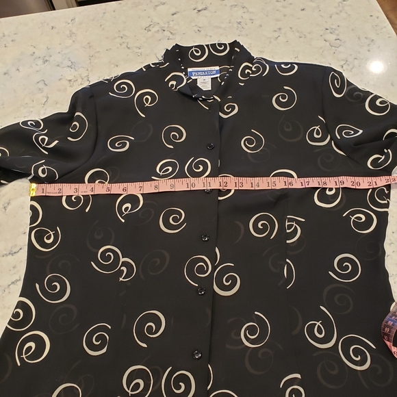 Pendleton Vintage 80's Black Sheer Printed Button Down Blouse Shirt 14P - Picture 9 of 13